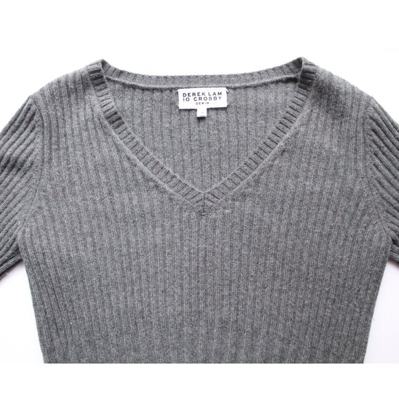 Derek Lam 10 Crosby Tie Sleeve Sweater / Meduim / Dark Grey V-Neck Wool Revolve - Picture 6 of 12